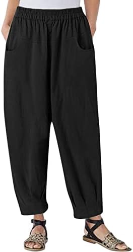 Ošišane hlače od pamuka i lana, ženske ljetne casual Capri hlače s džepovima visokog struka, udobne cvjetne hlače za plažu