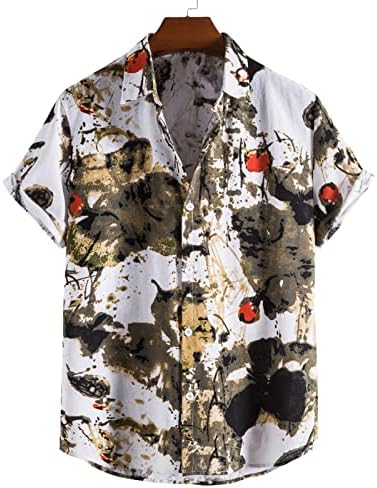 BMISEGM Ljetne muške haljine košulje povremene muške labave reverske tiska boja kontrast etničkog stila gumb kratkih rukava