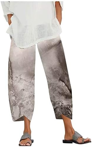 XXBR Ljetne hlače za žene, boho tiskani povremeni pamučni posteljini široka nogu elastični struk Capris Conped hlače