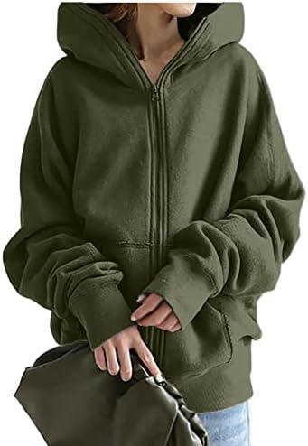 Twingheirt za žene kapuljače u trendu zip up solidne boje dugi rukavi puni zip kapuljača džepovi džepovi dugi kaput vrhovi