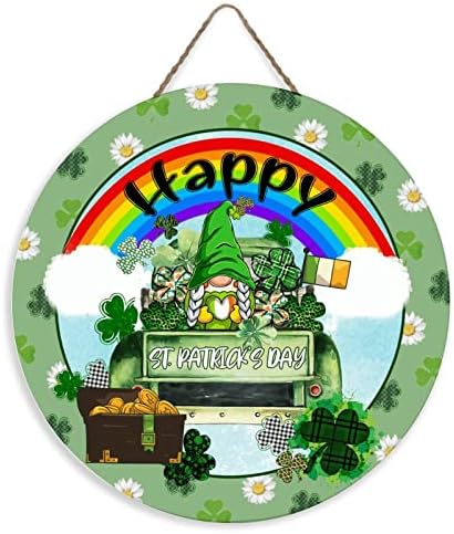 St.Patrick's Dan Gnome ukrasi dobrodošli znak rustikalni sretni Dan svetog Patrika zeleni četvero lista drveni znak 12 Okrugli