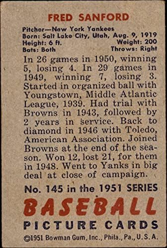 1951. Bowman 145 Fred Sanford New York Yankees VG Yankees