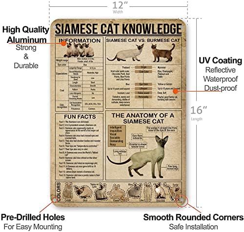 Neparan siamske mačke znanje Metalni znakovi plakat, Vintage Wall Decor Dekor Farmhouse ukrasi 16x12 inča