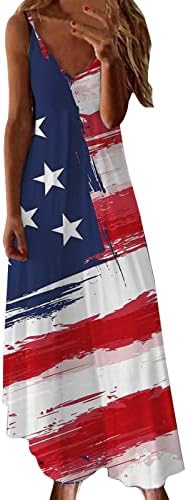 4. srpnja klizne haljine za žensku zastavu Dan neovisnosti ležerno opušteno V vrat bez rukava maxi duge zvijezde haljine