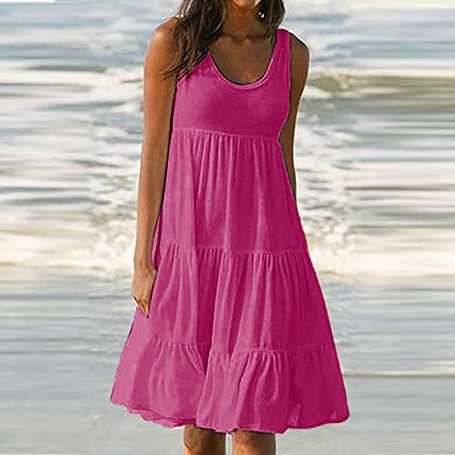Haljine za odmor na plaži za žene, ljetne haljine s naramenicama bez rukava, Ležerne široke haljine do koljena, lepršava