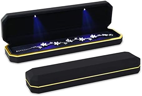 Aveson luksuzna kutija ogrlica, Velvet nakit kutija za odlaganje kućišta organizatora s LED svjetlom, crno