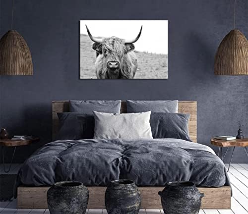 Crno -bijela uokvirena priroda Printins zidne umjetničke životinje Poster Veliki gorjani krava vintage platno umjetničko