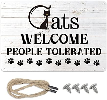 Maoerzai mačke dobrodošlice ljudi tolerirani znak, smiješne mačke dobrodošlice natpis zidne umjetnosti, mačji dekor metalni