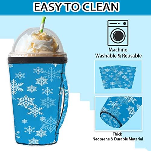 Uzorak snježne pahuljice plavi 01 ledena rukava za višekratnu upotrebu s ručicom neoprene čahura za sodu, latte, čaj, pića,