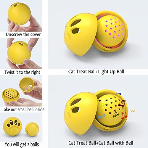 PKNOVEL 4 PCS Mačke kuglice 2 mačka tretman Dissenter 1 bljeskajuća lopta 1 lopta s zvonom interaktivne mačke igračke za