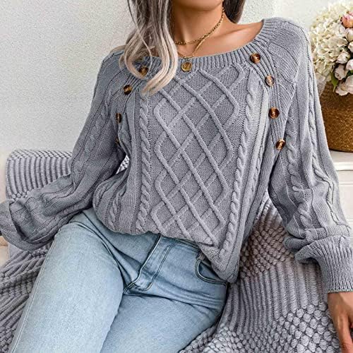 Ženski ležerni džemper pulover jesen zima osnovni okrugli vrat dugi rukavi ugodni pleteni vrhovi gumba gumb bluze