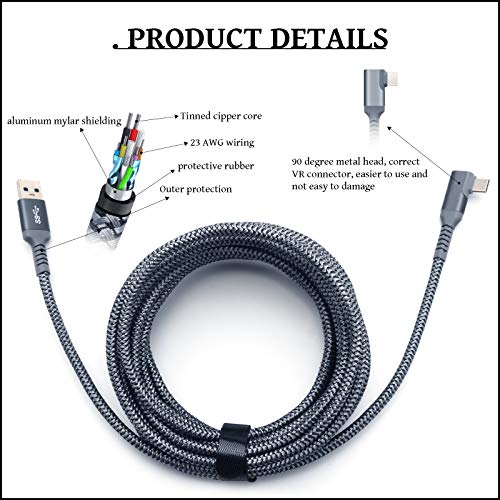 KRX za Oculus Quest i Quest 2 Link kabel 20ft, USB A do C 3.2 Gen1 srebrni pleteni kablovi za brzo punjenje i prijenos podataka